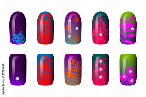 set of colored painted neon nail stickers. manicure art. nail polish. isolated on a white background