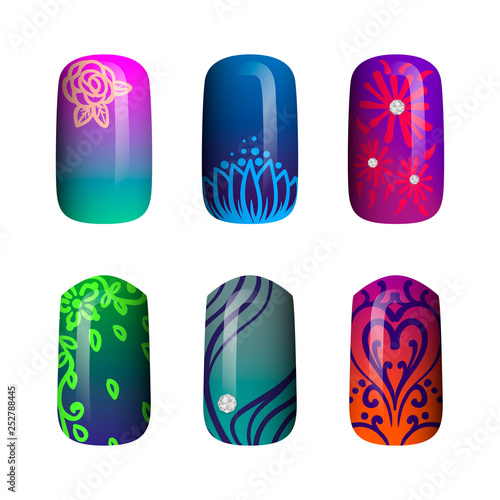 set of colored painted neon nail stickers. manicure art. nail polish. isolated on a white background