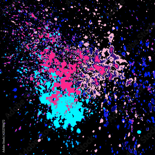 Neon explosion paint splatter artistic template design. Colorful ink texture splash in black background vector. Trendy creative abstract design for Report Catalog Brochure Flyer Poster Banner