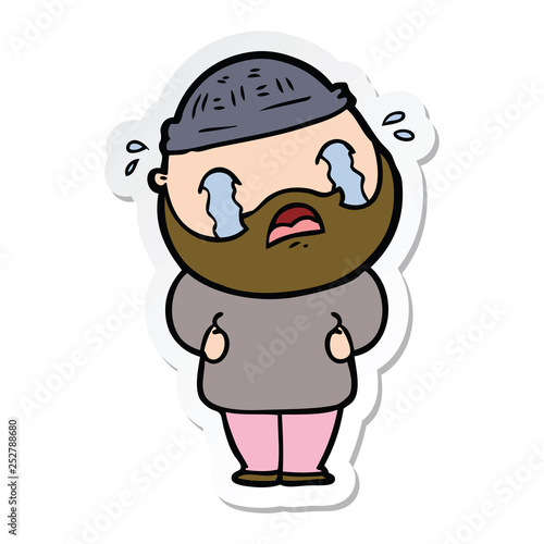 sticker of a cartoon bearded man crying