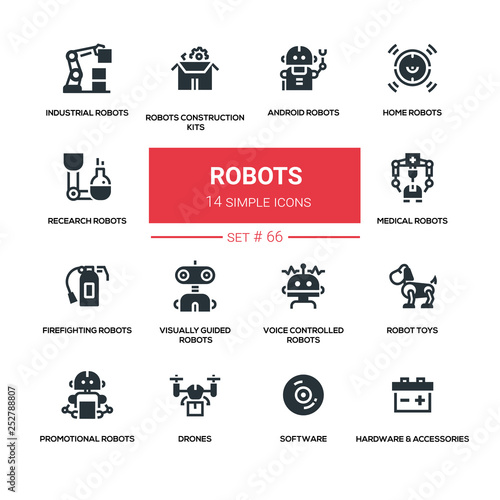 Robots concept - line design style icons set