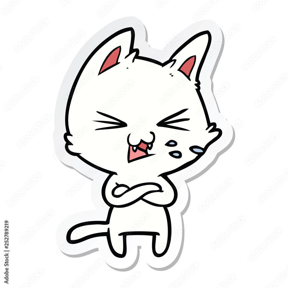 sticker of a cartoon cat with crossed arms sticker of a cartoon cat with crossed arms
