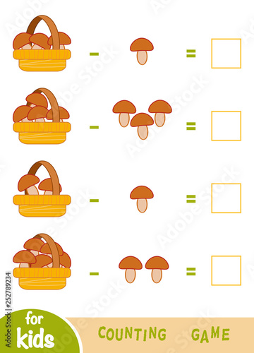 Counting Game for Preschool Children. Basket of mushrooms