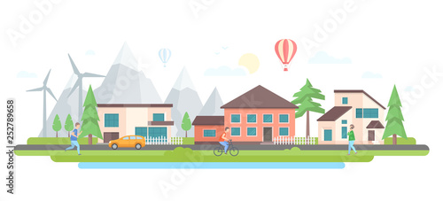 Landscape with hills - modern flat design style vector illustration