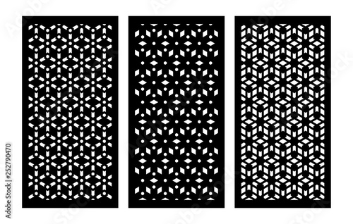 Set of decorative vector panels for laser cutting. Template for interior partition in arabesque style. Ratio 1:2