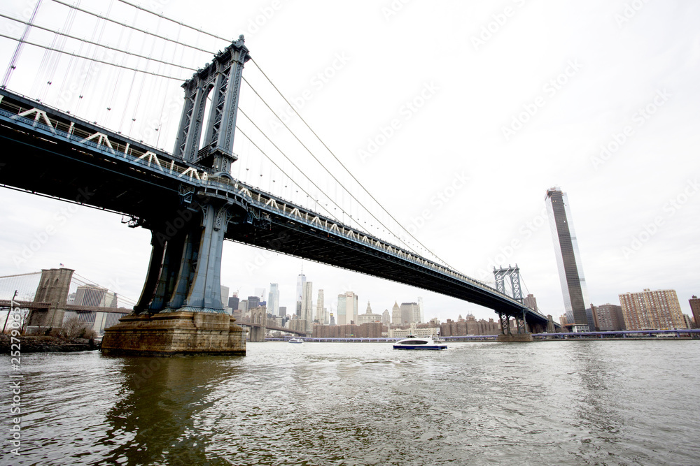 The Manhattan Bridge spanning New York's East River with Manhattan in the Background