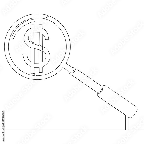 Continuous one line magnifier and dollar concept