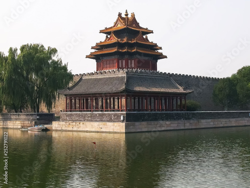 view of a corner tower in beijing's forbidden city