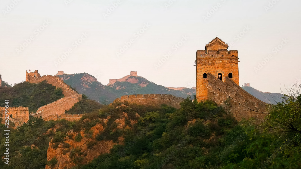 shot of the great wall of China at sunset