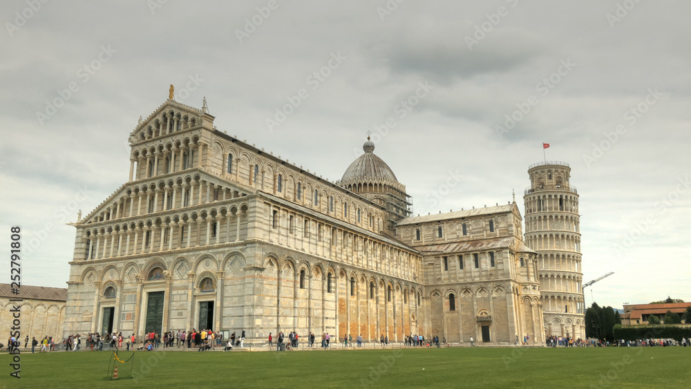 wide view of the famous duomo cathedral in pisa