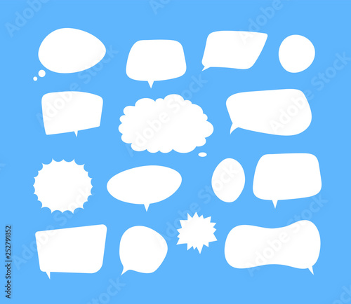 White speech bubbles. Thinking balloon talks bubbling chat comment cloud comic retro shouting voice shapes vector isolated set. Illustration of cloud and bubble for talk dialog and shout