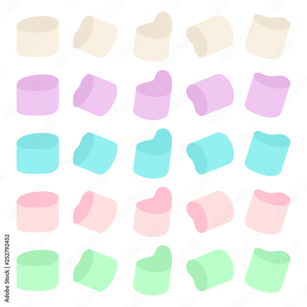 Marshmallow vector cartoon flat set isolated on a white background.