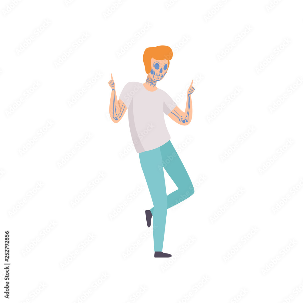 Man with Tattoos, Guy Having Tattoo on His Face and Arms Vector Illustration Man with Tattoos, Guy Having Tattoo on His Face and Arms Vector Illustration