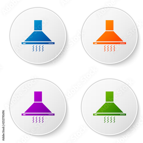 Color Kitchen extractor fan icon isolated on white background. Cooker hood. Kitchen exhaust. Household appliance. Set color icon in circle buttons. Vector Illustration