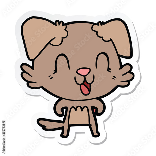 sticker of a laughing cartoon dog