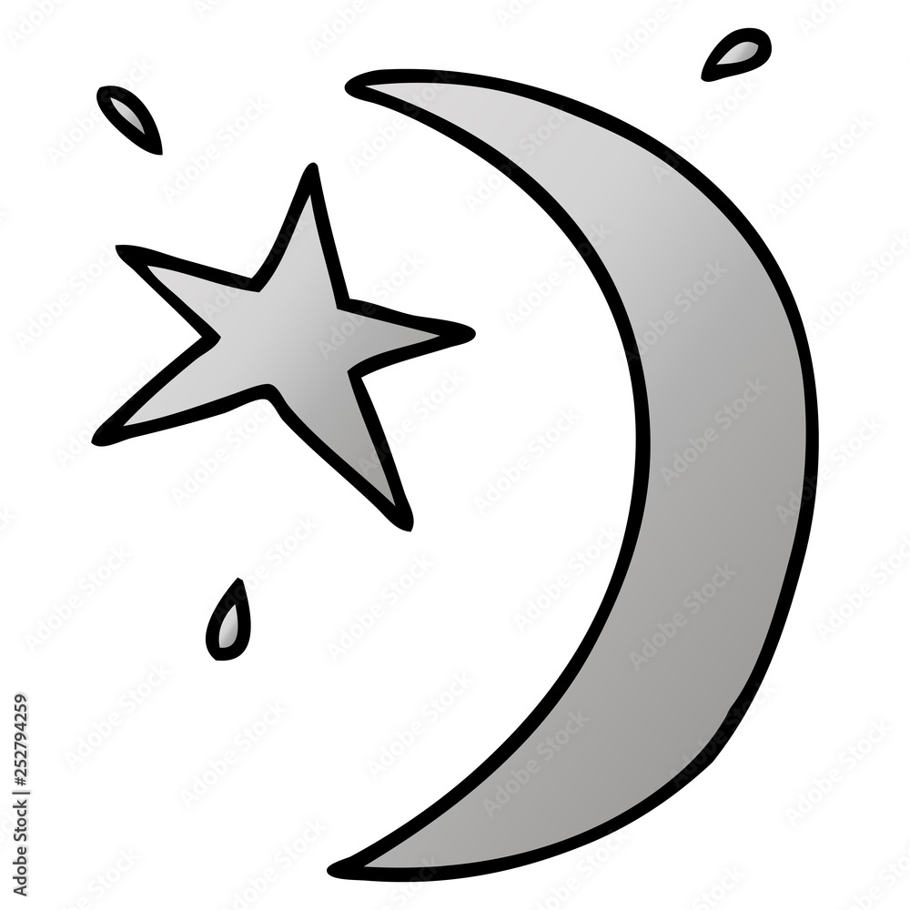 gradient cartoon doodle of the moon and a star gradient cartoon doodle of the moon and a star