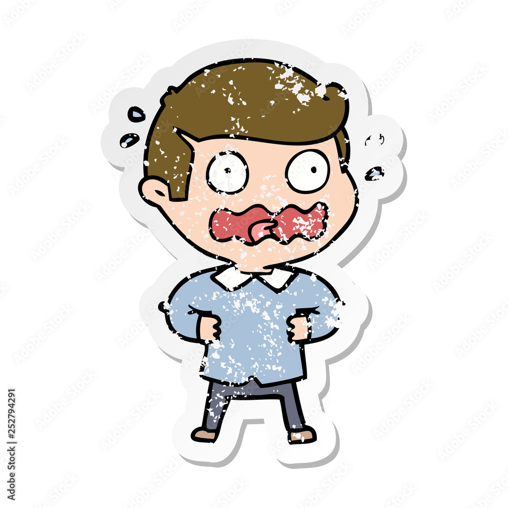 distressed sticker of a cartoon man totally stressed out distressed sticker of a cartoon man totally stressed out