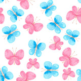 watercolor pattern of pink blue butterflies