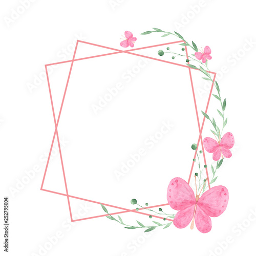  frame with watercolor pink and blue butterflies