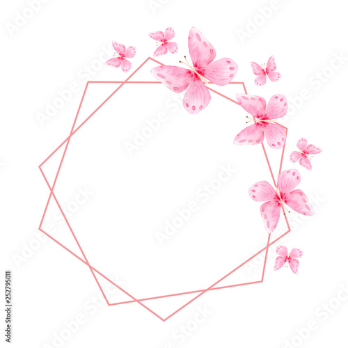  frame with watercolor pink and blue butterflies