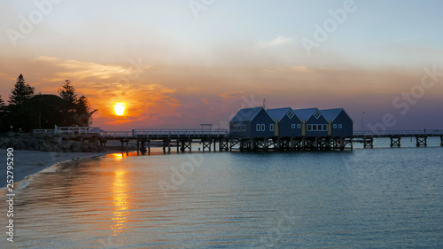 busselton jetty at sunset wide view in wa photo