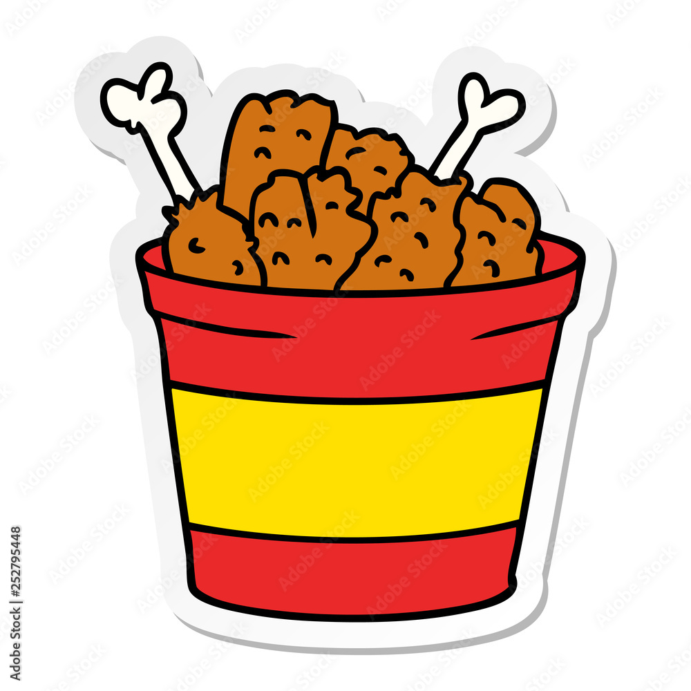 sticker cartoon doodle bucket of fried chicken Stock Vector | Adobe Stock