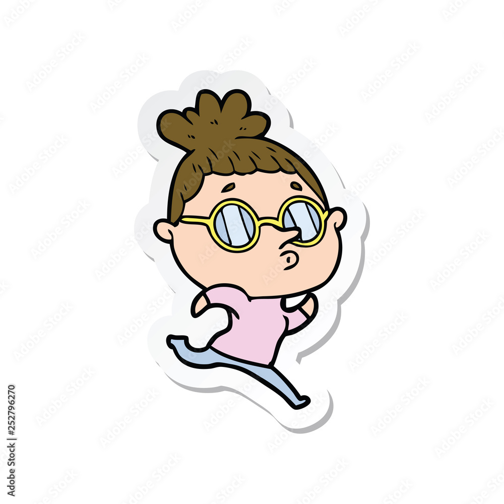 sticker of a cartoon woman wearing glasses