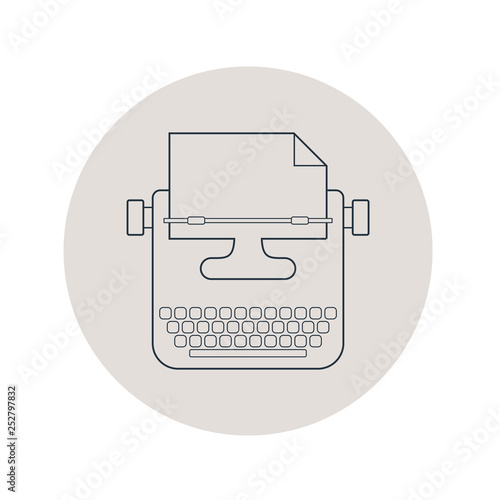 Icono plano lineal máquina de escribir en círculo color gris