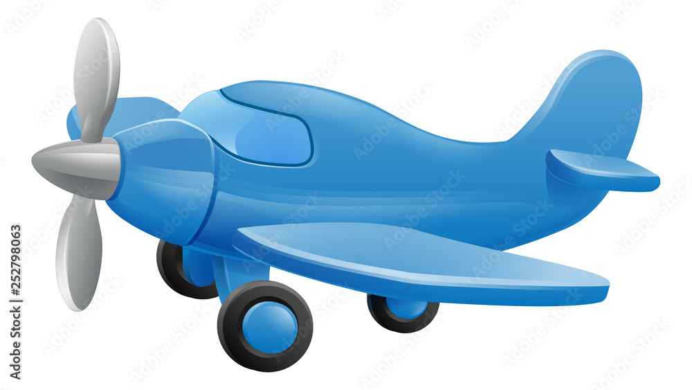 Airplane cartoon. An illustration of a cute blue small or toy aeroplane Airplane cartoon. An illustration of a cute blue small or toy aeroplane