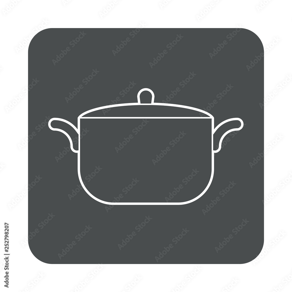 Icono plano lineal cacerola con tapa en cuadrado color gris Icono plano lineal cacerola con tapa en cuadrado color gris