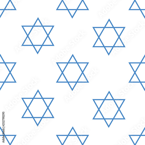 Pattern made of vector blue David star on white background. Israel national symbol.