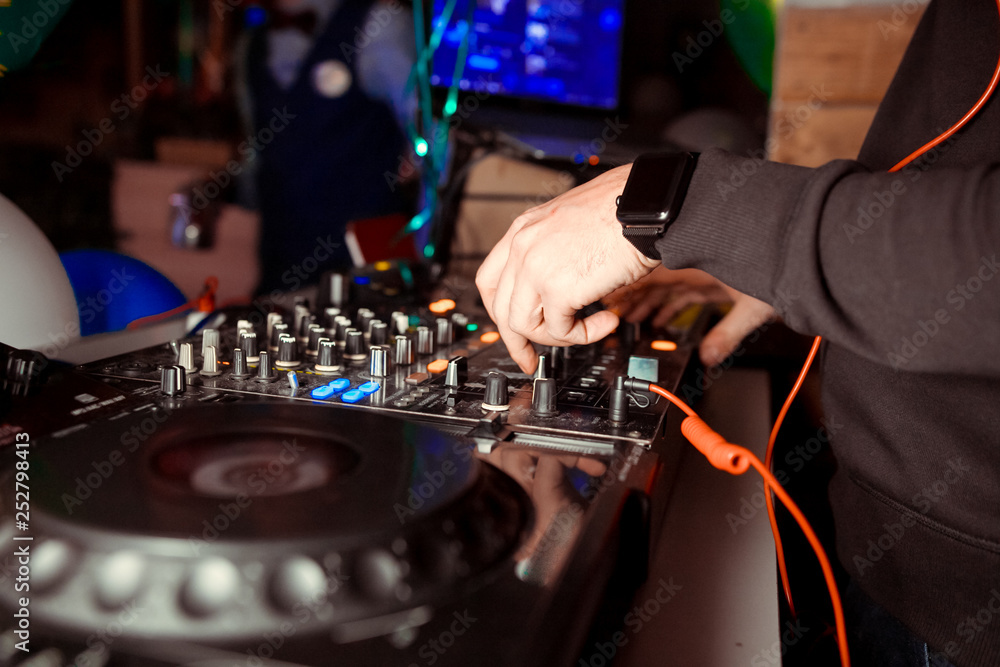 The empty space with equipment for DJ mixes music The empty space with equipment for DJ mixes music