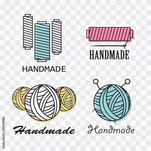 Handmade black thin line icons on white background. Handmade workshop logo set eps10