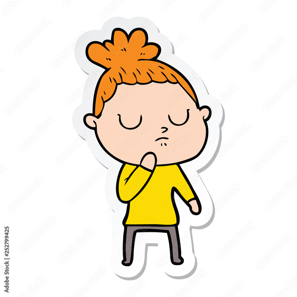 sticker of a cartoon calm woman sticker of a cartoon calm woman