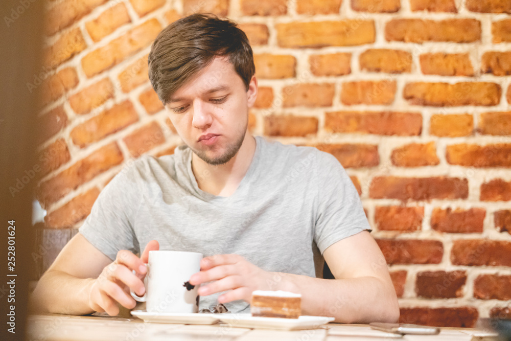person having coffe break in cafe b person having coffe break in cafe b