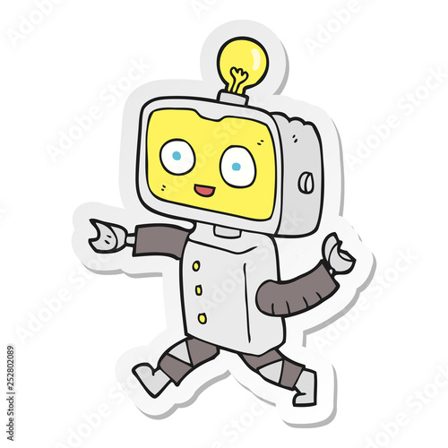 sticker of a cartoon little robot