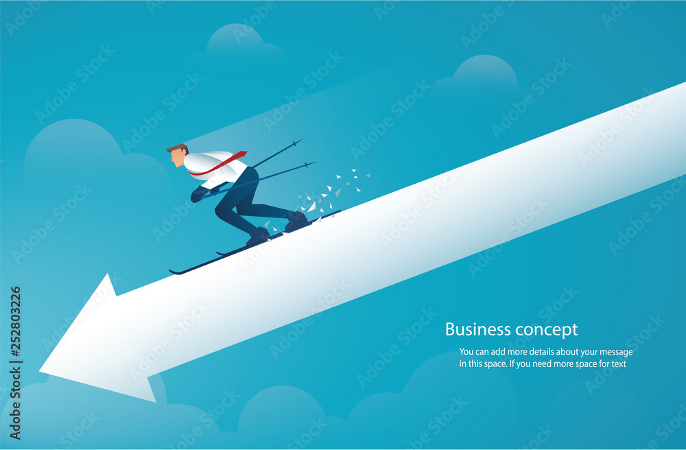 businessman ski on arrow down vector eps10
