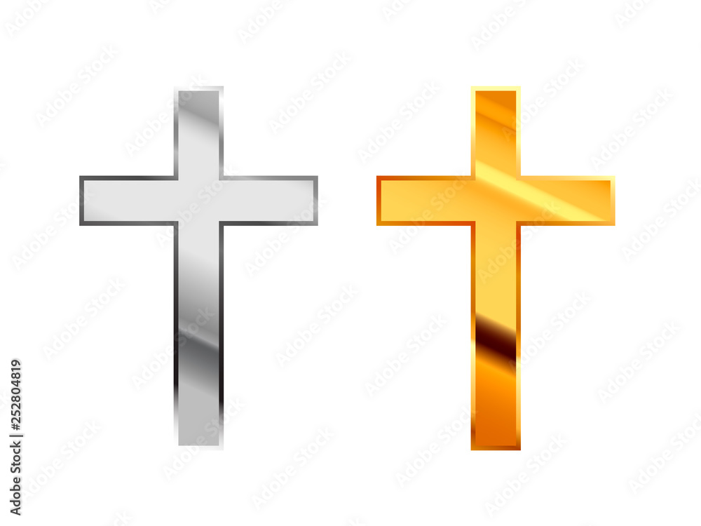 Obraz premium Catholicism religious signs made from glossy silver and gold metall on white