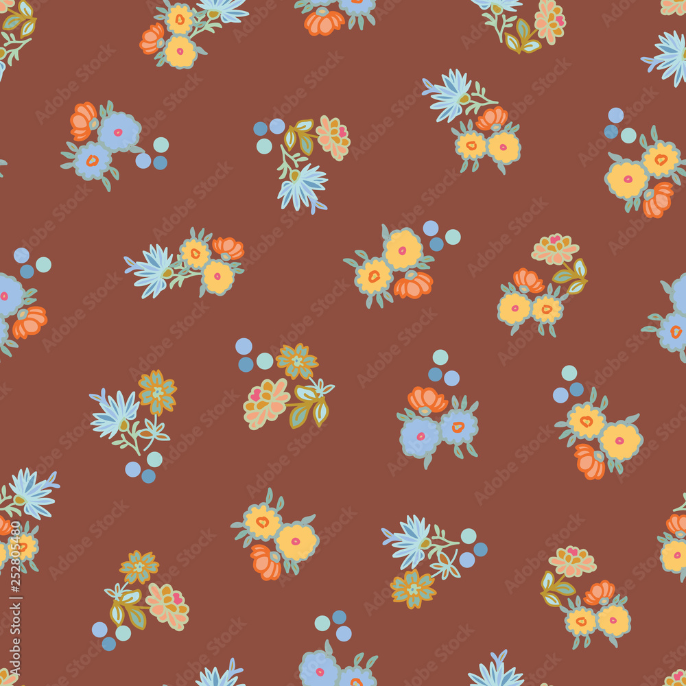 Brown pattern with flowers.