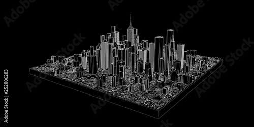 3D model of city. Vector outline illustration