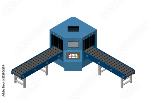 Empty conveyor belt with monitor. Isolated on white background.