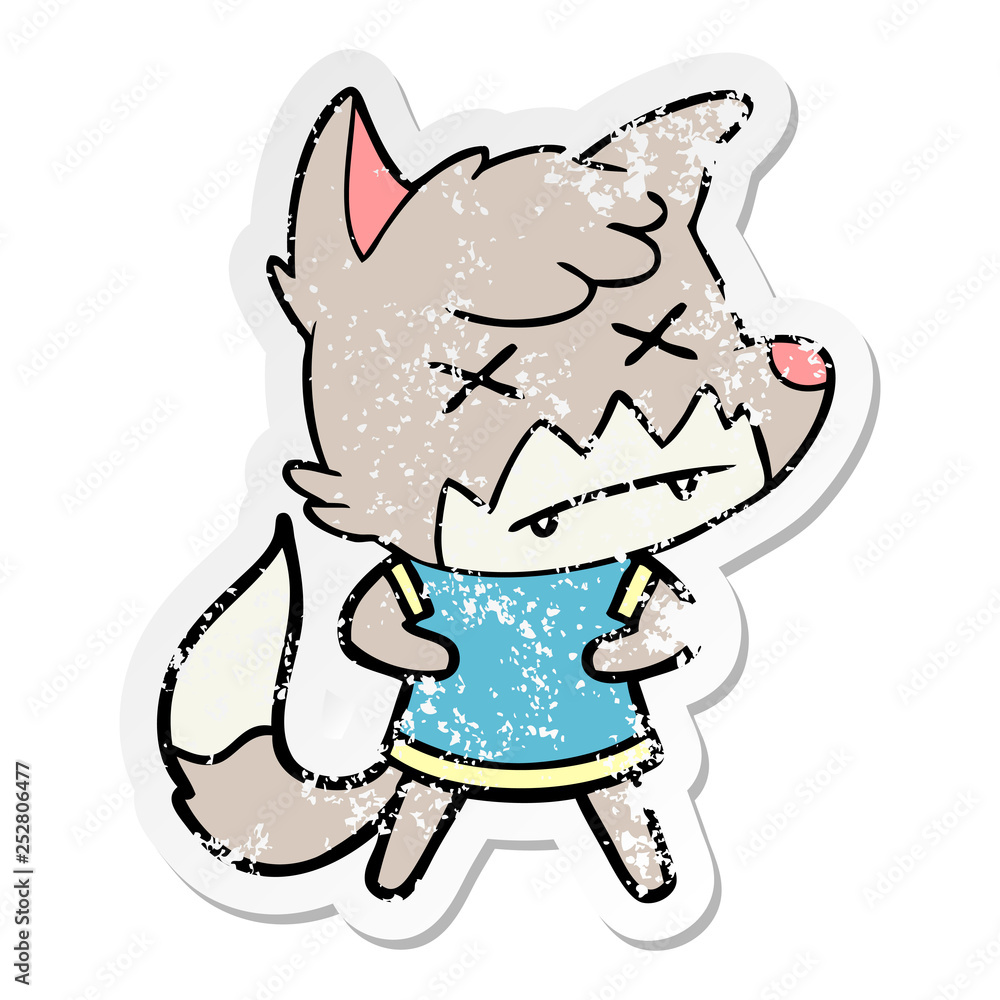 distressed sticker of a cartoon dead fox distressed sticker of a cartoon dead fox
