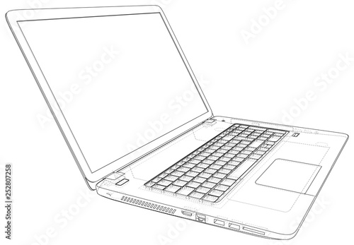 Laptop outline isolated on white background. Created illustration of 3d.