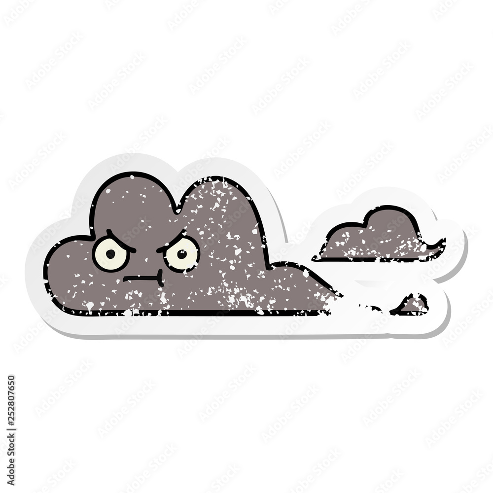 distressed sticker of a cute cartoon storm cloud distressed sticker of a cute cartoon storm cloud