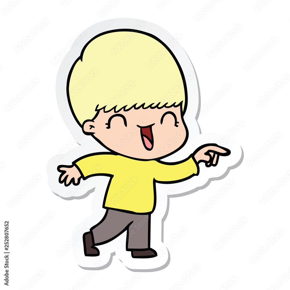 sticker of a happy cartoon boy