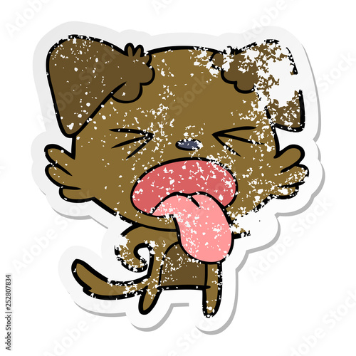distressed sticker of a cartoon disgusted dog