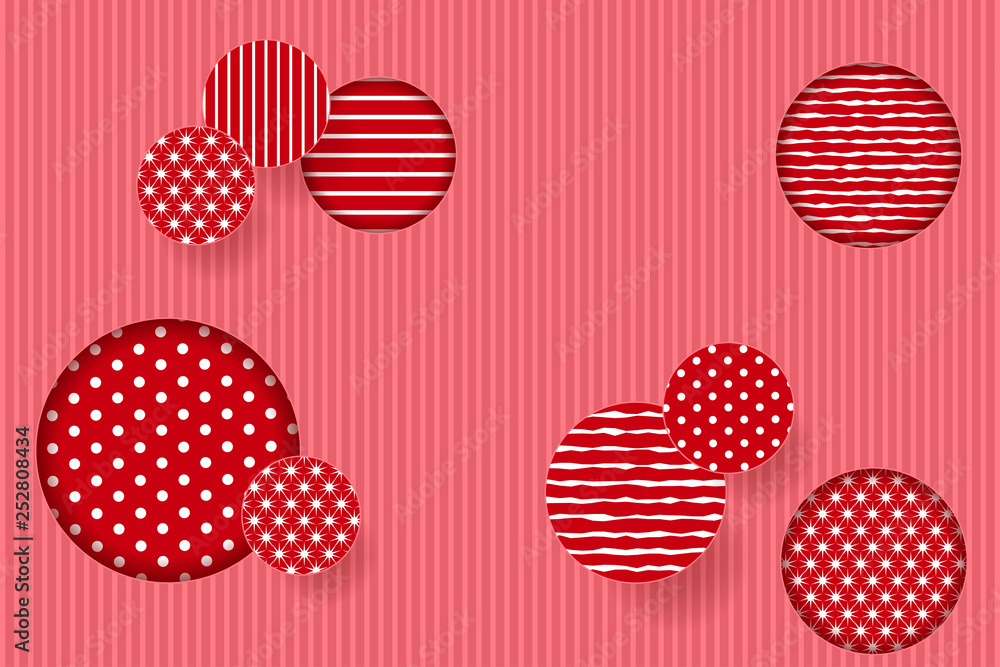 Red background with round decorated shapes