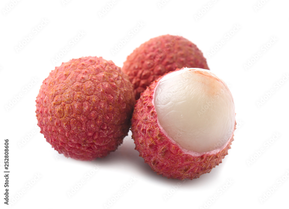 Tasty litchi fruit on white background Tasty litchi fruit on white background