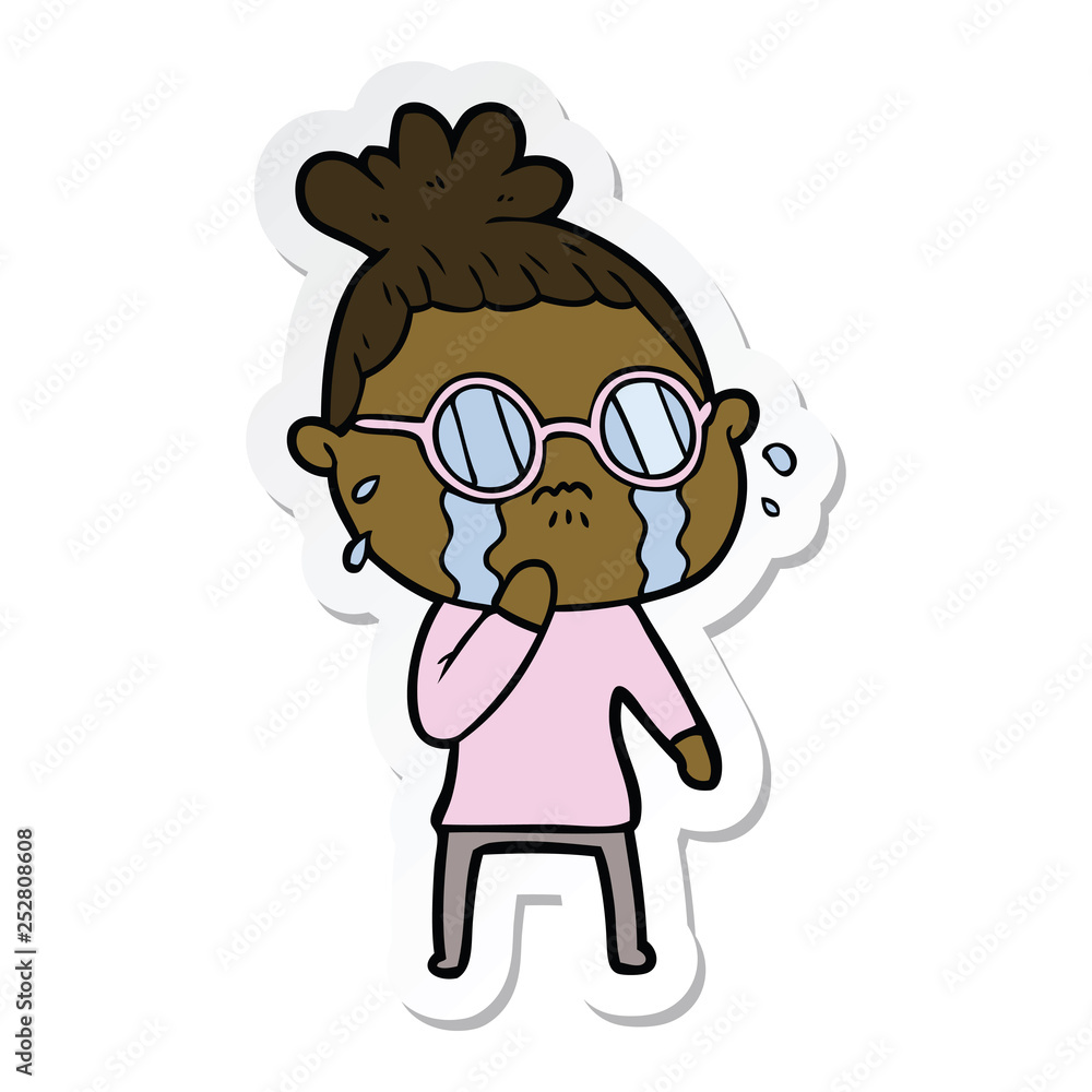 sticker of a cartoon crying woman wearing spectacles sticker of a cartoon crying woman wearing spectacles