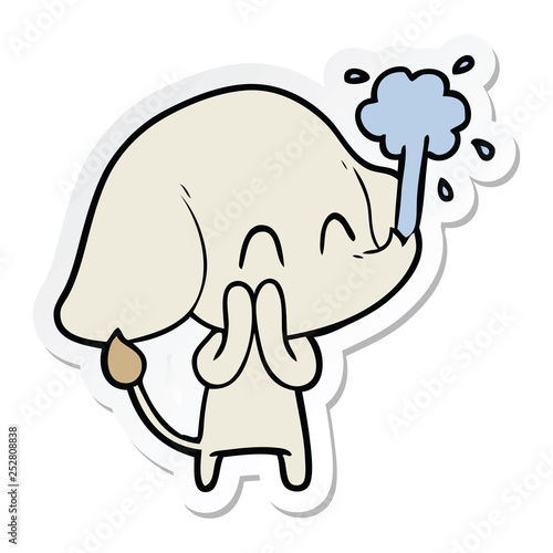 sticker of a cute cartoon elephant spouting water